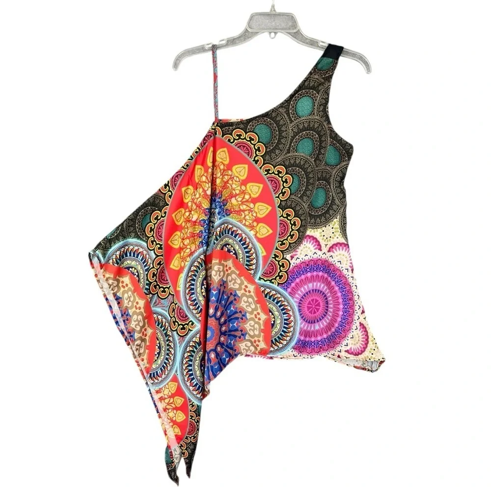 RANEE'S Silk Scarf Tunic Blouse Colorful Mandala Print Size Small - Picture 5 of 14